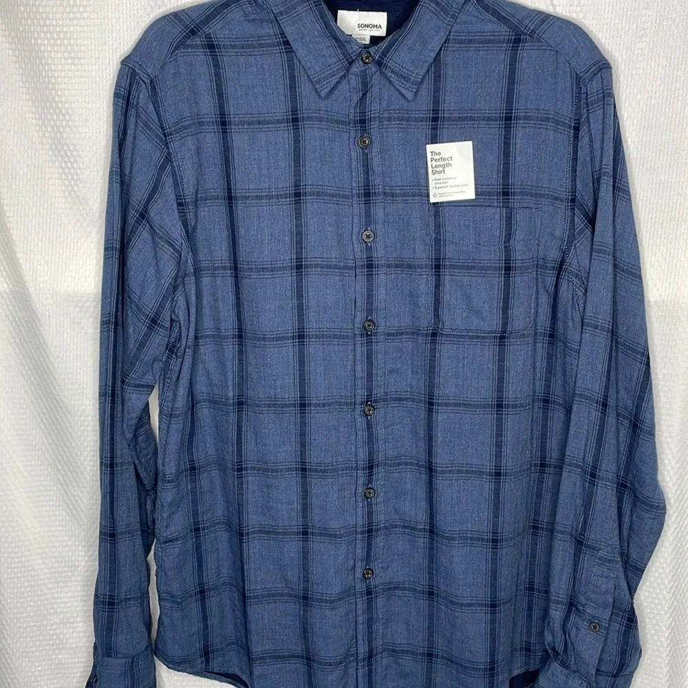 NWT M Mens Sonoma‎ Button Down Shirt Blue Plaid